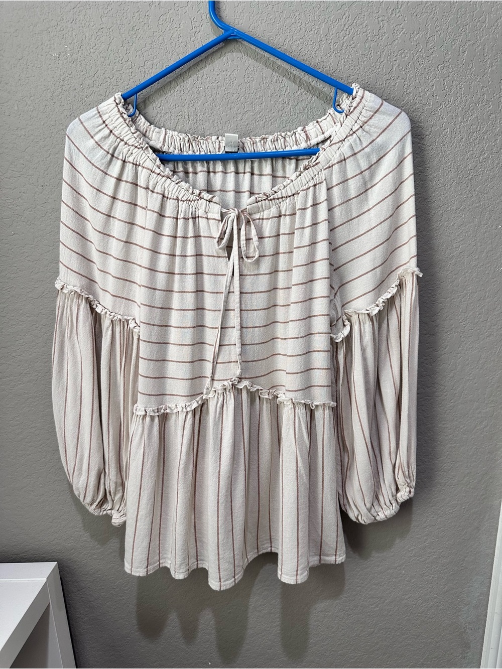 Cato Est. 1946 Boho Striped Rayon Linen Peasant Top Ruffle Hem Size Small‎